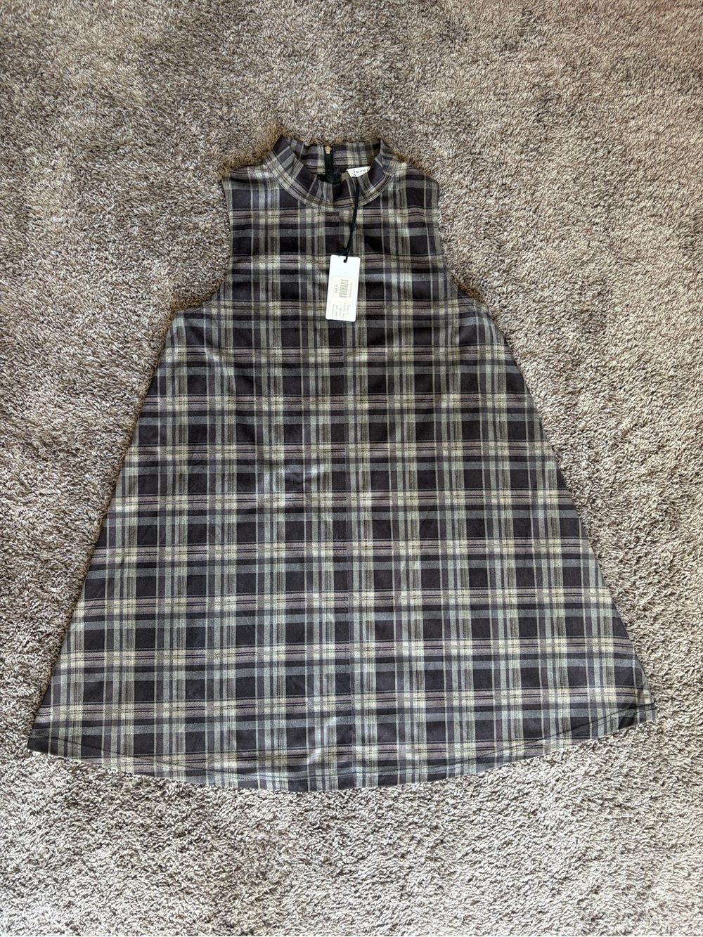 NWT Loveriche Sleeveless Mockneck Plaid A-Line Dress